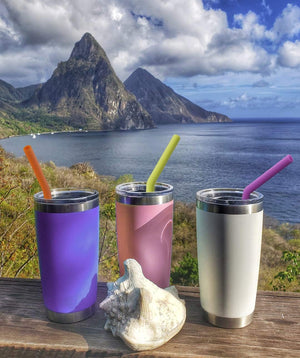 Reusable Silicone Straws, Long Flexible Silicone Drinking Straws with Cleaning Brushes for 30 oz Tumblers , 10 Pieces