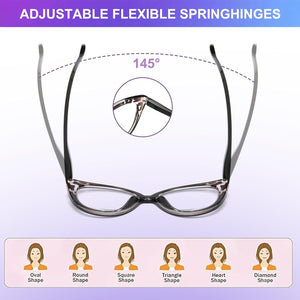 4PC Cat Eye Reading Glasses for Women,Blue Light Flexible Spring Hinges.Fashion Reading Glasses for Women