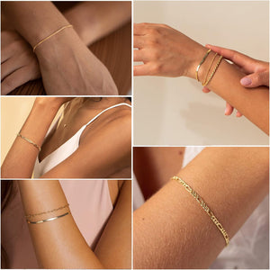 14K Real Gold Jewelry Sets for Women Trendy Thin Dainty Stackable Cuban Link Paperclip Chain Bracelet , 6pcs