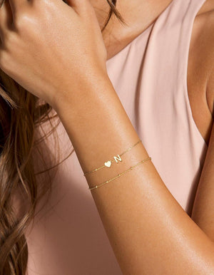 Dainty Initial Heart Gold Bracelets for Women Trendy, 14K Real Gold Letter Charm Bracelet Jewelry (Letter K)