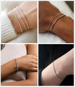 6PCS Stainless Steel Bracelets for Women Men,14K Gold Plated Cuban Link Paperclip Chain Bracelet Set Fashion Jewelry
