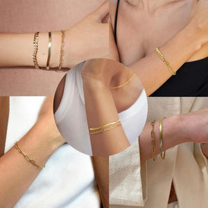 Dainty Bracelets Set for Women Trendy, Gold Bracelets Stack With Beaded, Cuban, Paperclip, Heart, Snake, Rope, Pearl, Cross, Hand Chain (5pcs)