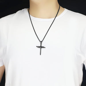 Nail Cross Necklace for Men Stainless Steel Chain 24inch 3 Nails Jesus Cross Pendant