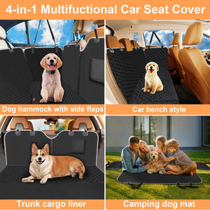 Dog Car Seat Cover for Back Seat, Waterproof Car Seat Protector for Dogs with Side Flaps, Scratchproof Dog Backseat Cover, Black