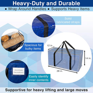 Heavy Duty Moving Bags or Storage Bags – Large Moving Boxes with Backpack Straps, Zippers & Handles, 6 pack