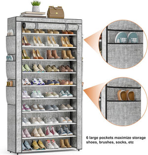 10Tier Large Capacity 50-56Pairs Beautiful Tall Shoe Shelf Free Standing Storage Cabinet Entryway Closet, Multicolor