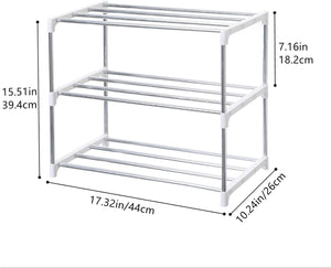 Stackable Small Shoe Rack, Entryway, Hallway and Closet Space Saving Storage and Organization (3-Tier, White)