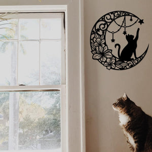 11.8" Moon and Cat Black Wall Hanging Decor Silhouette Wall Art for Home Decor