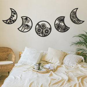 5 Pieces Moon Phase Wall Decor Boho Hanging Moon Phase Nordic Wood Wall Art Decor