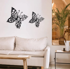 Butterfly Decoration Wall Art Boho Home Decor Hanging Appearance Metal Flower, Black Medium