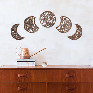 5 Pieces Moon Phase Wall Hanging Decor Wooden Moon Wall Art (Brown)