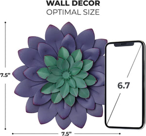 3D Metal Succulent Wall Decor - Purple, Hand Painted, Hanging Metal Flowers Wall Decor