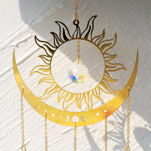 Large Sun and Moon Sun Catcher for Windows Hanging Prism Crystals Boho Home Garden Backyard Room Ceiling Decor