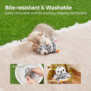 Flapping Owl Cat Toys (No Flying), Lifelike Bird Chirp, Rechargeable Touch Activated Kitten Toy, Owl