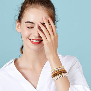 Surfer Heishi Clay Bead Bracelets for Women Bohemian Stackable Gold Beaded Stretch Bracelets Elastic Jewelry