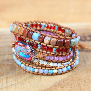 Women Wrap Bracelet Boho Natural Jasper Crystal Stone Beads Strand Bracelets