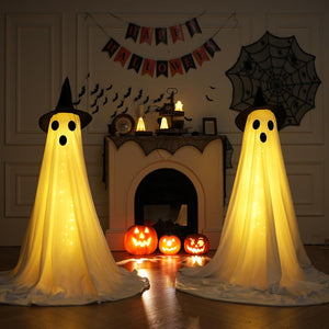 2 Packs Halloween Decorations Outdoor, Spooky Ghost Halloween Decor with Witch