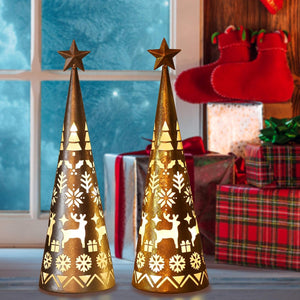 11.6 Inch Lighted Christmas Table Decorations with Star, Cone Shaped 10 LED Lights Battery Operated