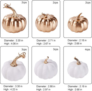 16 Pcs Assorted Fall Artificial Pumpkins Harvest White Faux Pumpkins and Gold Plating Pumpkins