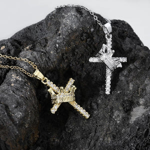 Crown Cross Necklace Cross Crown Pendant Rhinestone Necklace for Women Gold