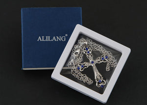 Womens Black Silver Clear Crystal Rhinestones Celtic Holy Cross Pendant Necklace