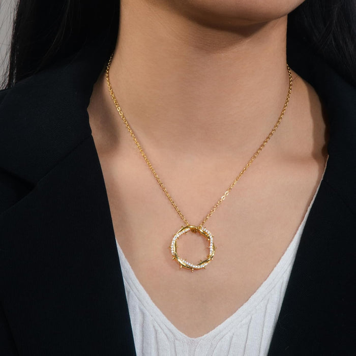 Crown Of Thorns with Cross Nails Pendant Iced Out Necklace for Women and Men 18K Gold Plated 5A CZ Necklace