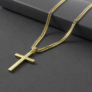 Gold Stainless Steel Plain Cross Pendant Necklace for Men Cuban Chain 18-26 Inch