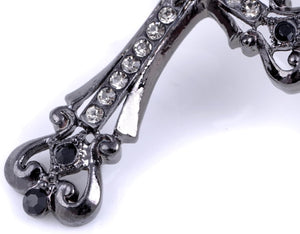 Womens Black Silver Clear Crystal Rhinestones Celtic Holy Cross Pendant Necklace, Black