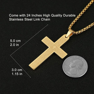 Stainless Steel Mens Womens Cross Necklace Lord's Prayer Pendant, Gold