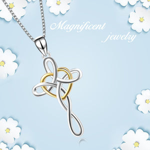 Cross Necklace 925 Sterling Silver Celtic Knot Cross Infinity Heart Love Pendant Necklace 18"