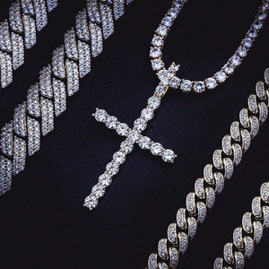 14K Gold Plated Large Nail Cross Chain Iced out CZ Pendant Hip Hop Jewelry for Women with Stainless Rope Chain