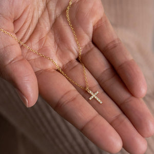 Dainty Simple 14k Gold Plated Cross Pendant Cute Diamond Necklaces for Women Gold Jewelry, Gold
