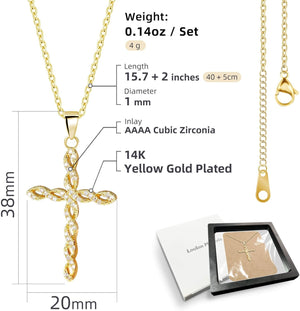 Christian Faith Cross Necklaces for women, Cubic Zirconia Pendant 14K Gold Plated Choker Necklaces