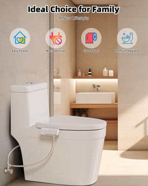 Bidet Attachment for Toilet, Non-Electric Dual Nozzle for Frontal Rear Wash, Adjustable Water Pressure Control, Chrome