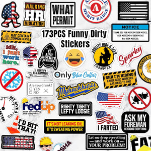 173 PCS Funny Hard Hat Stickers for Adults - Waterproof Vinyl for Welding Helmet, Tool Box, Electrician