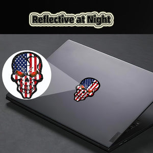 6pcs Reflective American Flag Hard Hat Stickers, Red Ops Decals for Tactical Gear, Patriotic USA Skull Flags Toolbox Helmet Labels