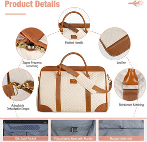 Convertible Duffel Garment Bag, Garment Duffle Bags for Travel, 2 in 1 Hanging Suitcase Suit, Beige