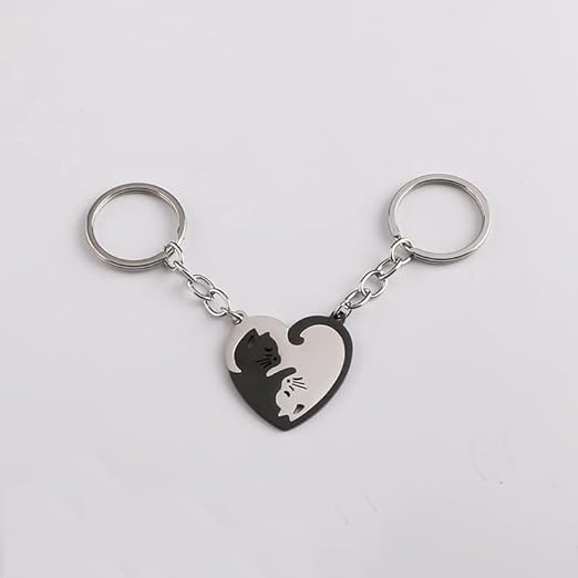 Anniversary Christmas Gift for Friends Husband Wife - Cat Friendship Keychain for 2 Matching Keychains for BFF, Heart