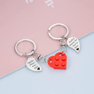 Brick Matching Couple Heart Keychain for Boyfriend Girlfriend Valentines Day Stuff Him Friends Love Set Gifts, Red