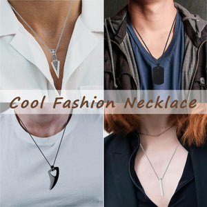 8 Pcs Necklace for Men, Mens Necklaces Jewelry Set, Black and Silver Stainless Steel Necklace