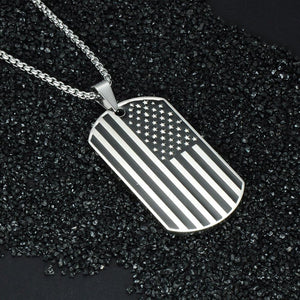 US Flag Dog Tag Necklace Stainless Steel Pendant