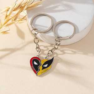 Best Friends Deadpool and Wolverine Keychain Love Heart Friendship Keychains for Women Men Couples Friends Gifts