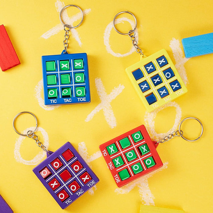 Tic Tac Toe Keychain for Kids Ages 8-12 Party Favors Plastic Keyholders for Mini Backpack Clip Birthday Party (Red, Blue, Yellow, Purple,8 Pcs)