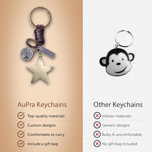 Good Luck KeyChain Gifts Women & Men Leather KeyRing Girl & Boy Home Car Door Keys Holder Lucky Present, Star