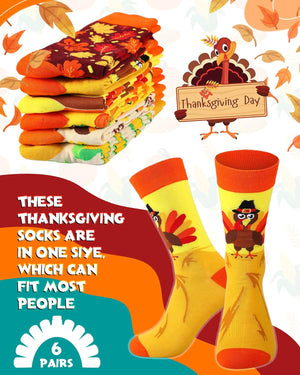 6 Pairs Thanksgiving Socks Autumn Fall Socks Turkey Socks Maple Leaf Pumpkin Socks