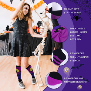 2 Pairs Witch Bats Knee High Socks, Trick or Treat Compression Stockings 15-20 mmhg