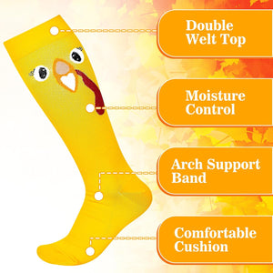 6 Pairs Thanksgiving Turkey Compression Socks Fall Autumn Knee High Socks for Women Men with Turkey, Maple Leaf, 6 Design