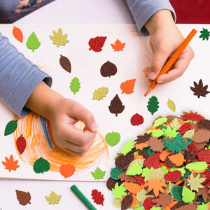 Fall Leaf Foam Sticker, 300Pcs Autumn Thanksgiving Glitter Maple Leaves Self Adhesive Foam Stickers