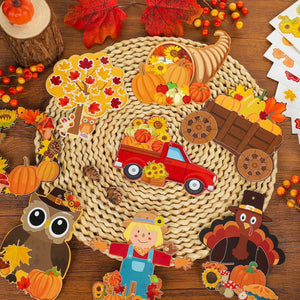 64 Pcs Fall DIY Craft Kits for Kids Make Your Own Fall Sticker Set Thanksgiving Pumpkin Maple Leaves