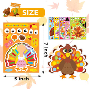 30 Sheets Make a Turkey Face Stickers, Thanksgiving Crafts Gifts for Toddlers